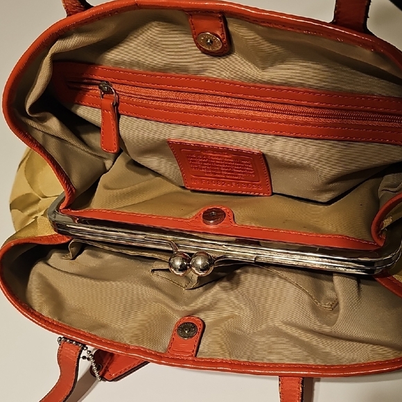 Coach Tan and Red Tote Bag